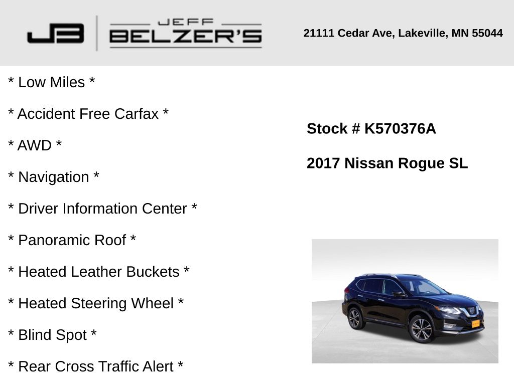 Used 2017 Nissan Rogue SL with VIN 5N1AT2MV4HC863449 for sale in Lakeville, MN