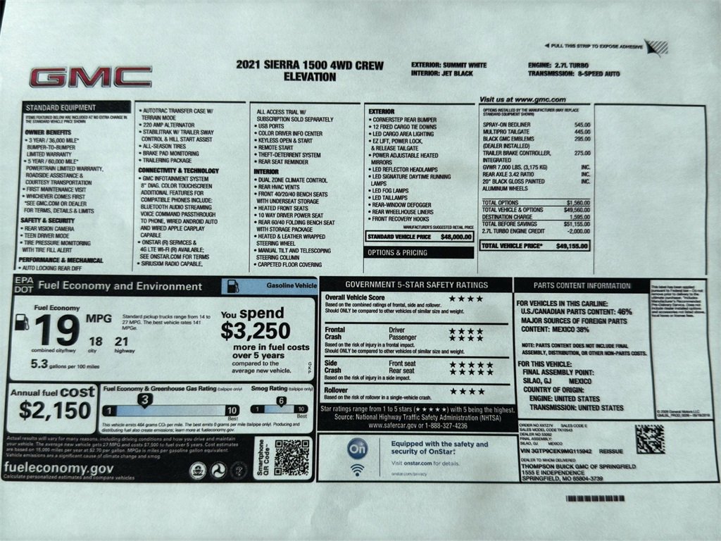 Used 2021 GMC Sierra 1500 Elevation with VIN 3GTP9CEK9MG115942 for sale in Kansas City