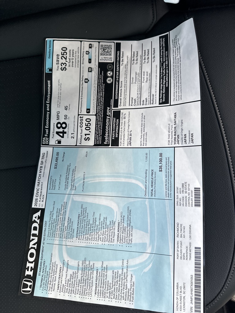 2026 Honda Civic Hatchback Sport Touring photo 11