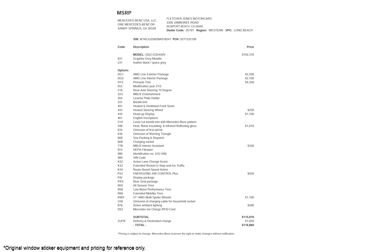 Used 2022 Mercedes-Benz EQS Base with VIN W1KCG2DB2NA018541 for sale in Newport Beach, CA