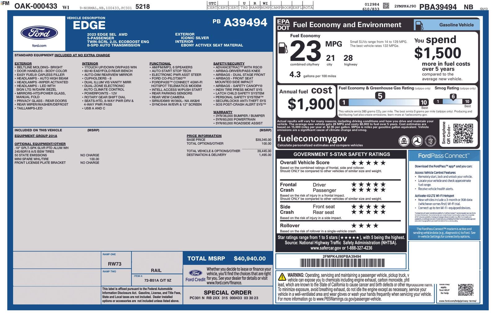 Used 2023 Ford Edge SEL with VIN 2FMPK4J90PBA39494 for sale in Baxter, Minnesota