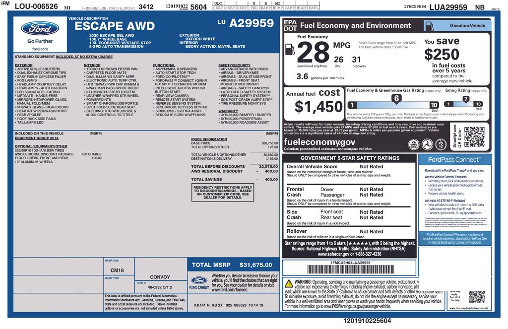Used 2020 Ford Escape SEL with VIN 1FMCU9H64LUA29959 for sale in Elk River, Minnesota