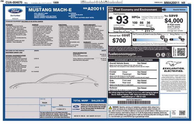 Used 2021 Ford Mustang Mach-E Select AWD with VIN 3FMTK1SS1MMA20011 for sale in Northampton, MA