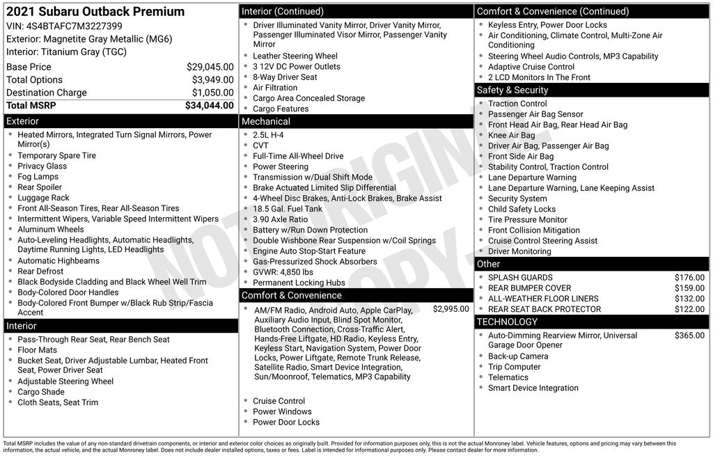 2021 Subaru Outback Premium's photo