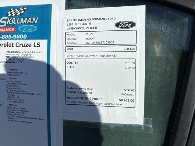 Used 2014 Chevrolet Cruze LS with VIN 1G1PA5SH8E7104609 for sale in Greenwood, IN