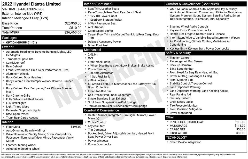 Used 2022 Hyundai Elantra Limited with VIN KMHLP4AG1NU243985 for sale in Marshalltown, IA