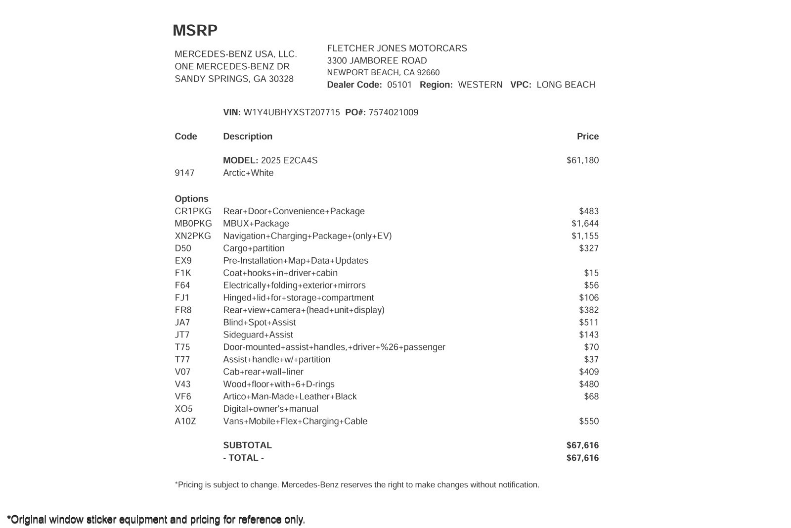 Used 2025 Mercedes-Benz eSprinter Cargo Van Base with VIN W1Y4UBHYXST207715 for sale in Newport Beach, CA