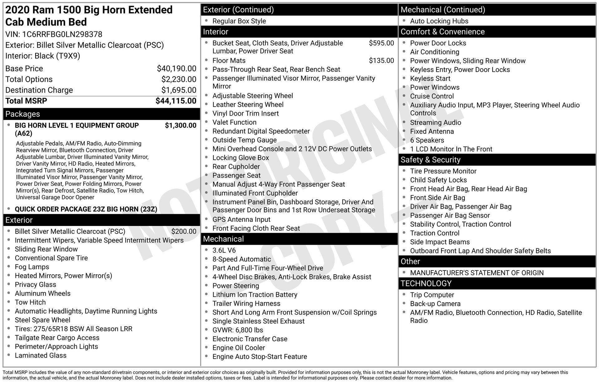2020 RAM Ram 1500 Pickup Big Horn/Lone Star