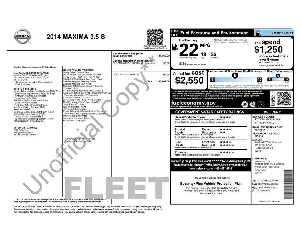 2014 Nissan Maxima S's photo