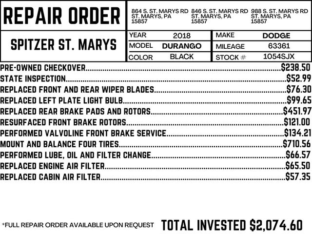 Used 2018 Dodge Durango SXT Plus with VIN 1C4RDJAG0JC360057 for sale in Saint Marys, PA