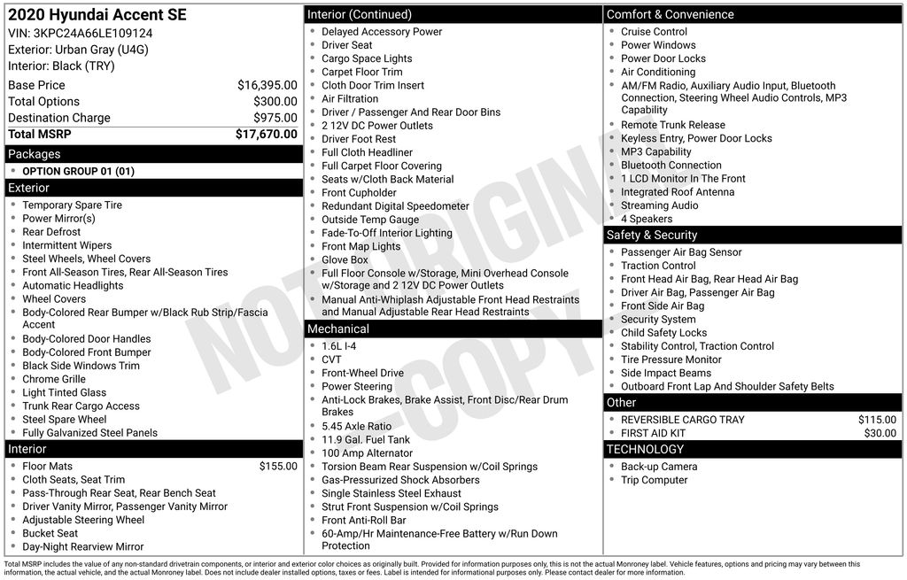 Used 2020 Hyundai Accent SE with VIN 3KPC24A66LE109124 for sale in Glen Mills, PA