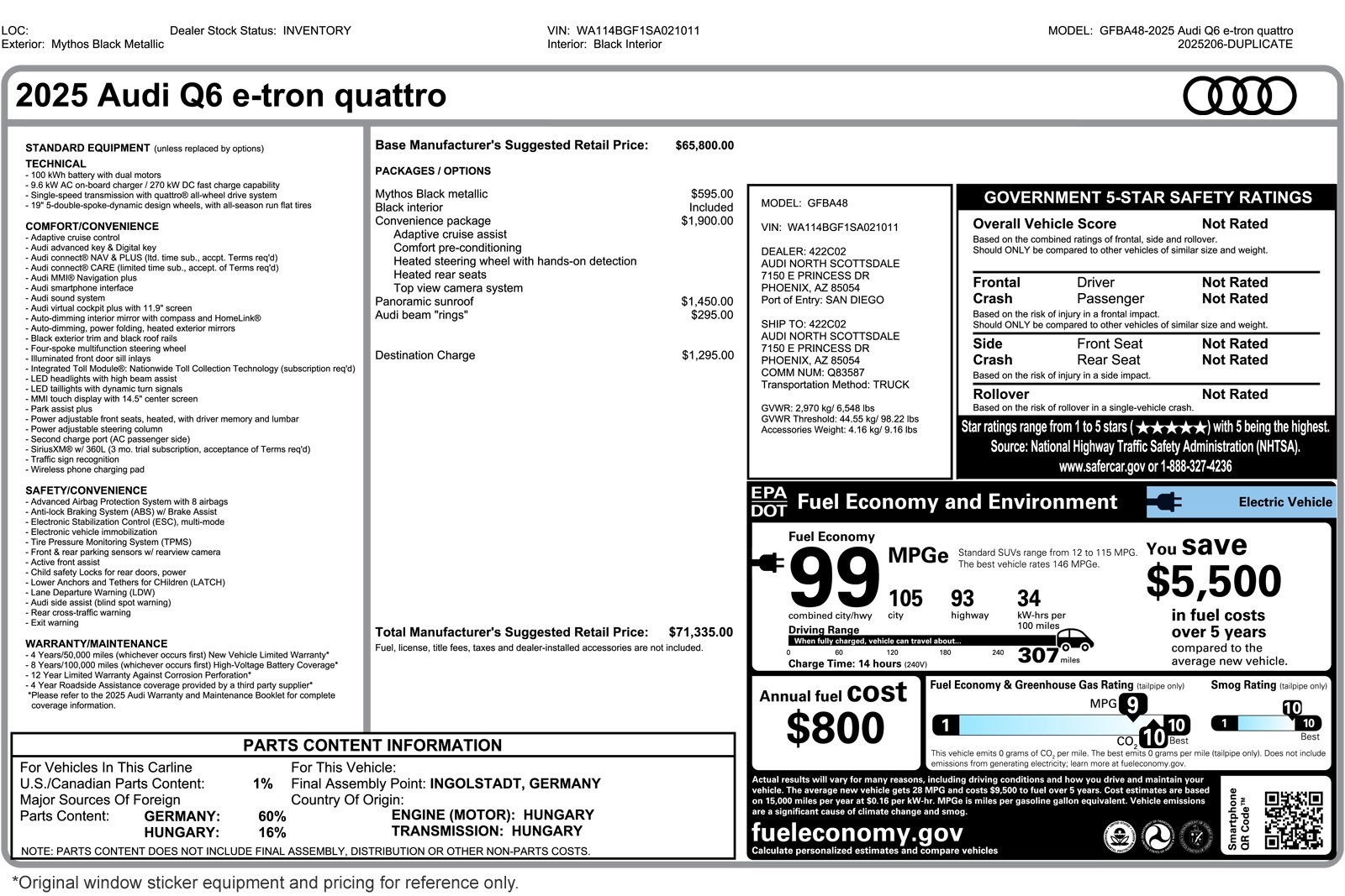 Used 2025 Audi Q6 e-tron Premium with VIN WA114BGF1SA021011 for sale in Costa Mesa, CA