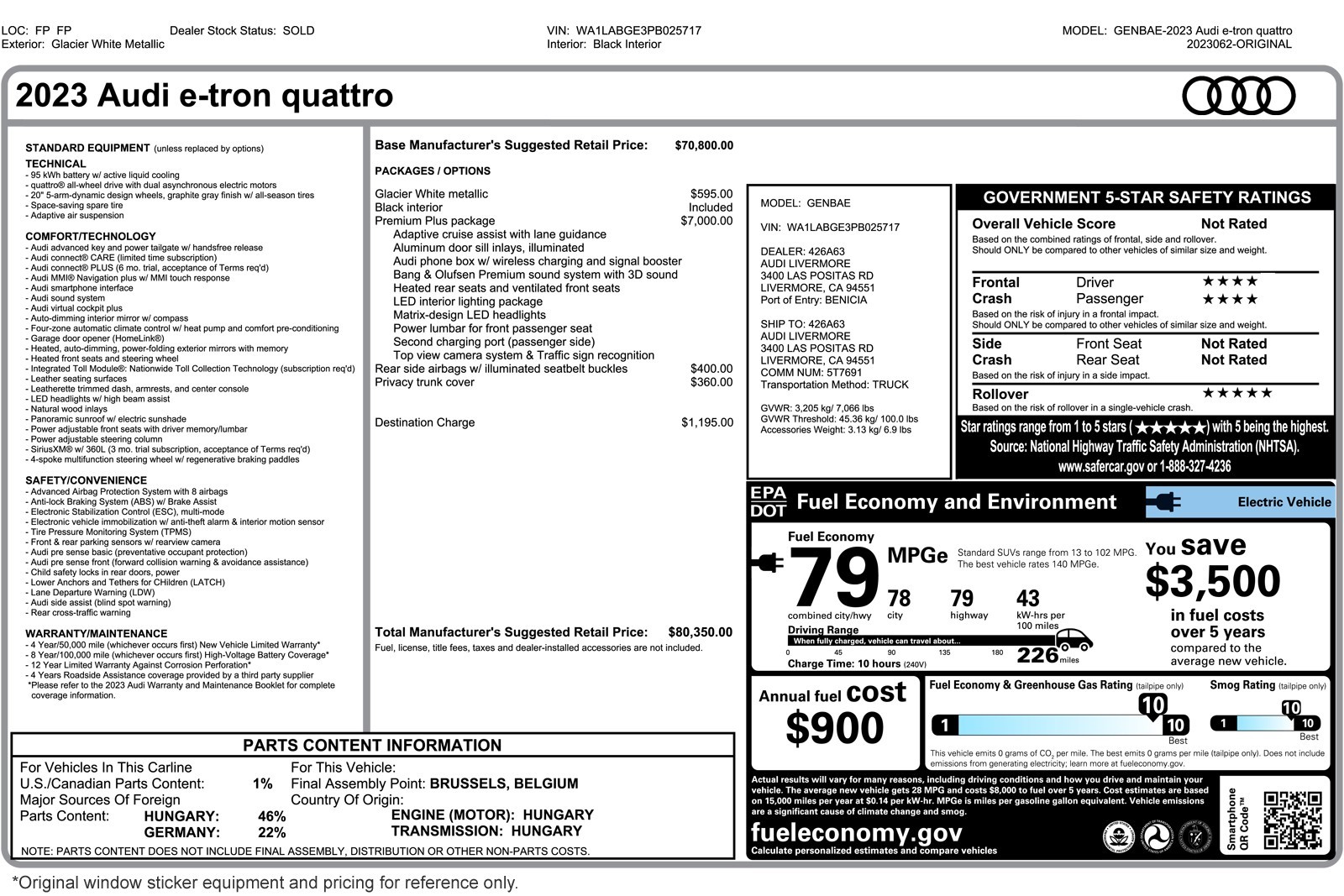 Used 2023 Audi e-tron Premium Plus with VIN WA1LABGE3PB025717 for sale in Costa Mesa, CA