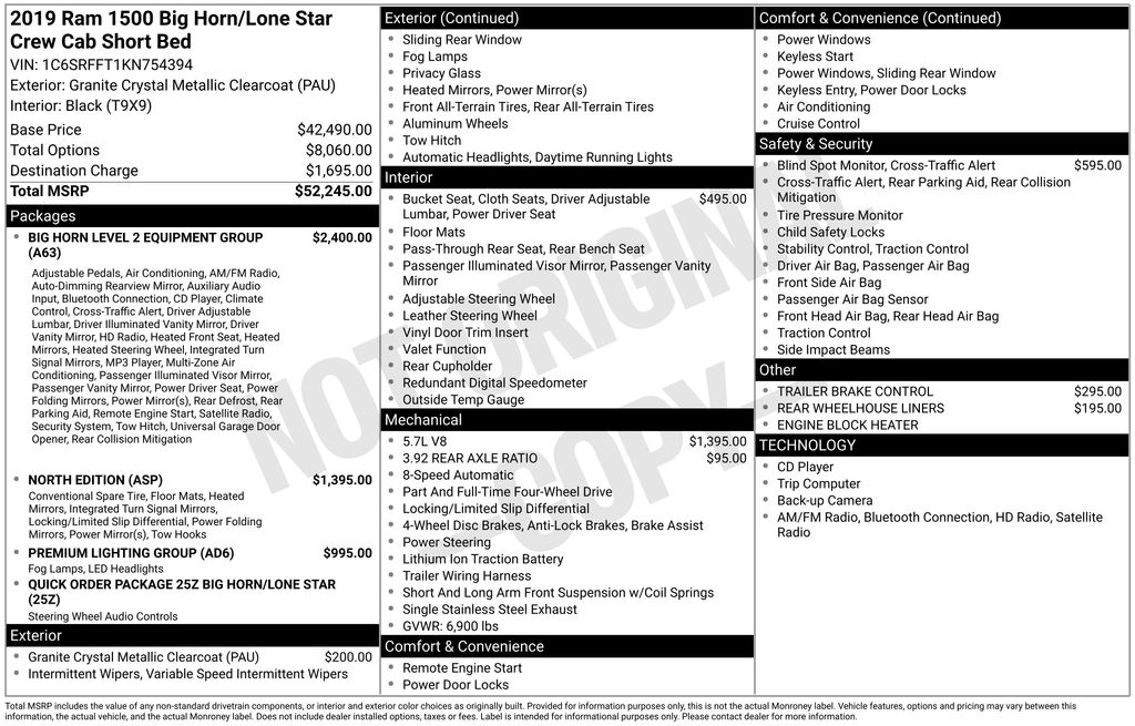 Used 2019 RAM Ram 1500 Pickup Big Horn/Lone Star with VIN 1C6SRFFT1KN754394 for sale in Elk River, Minnesota