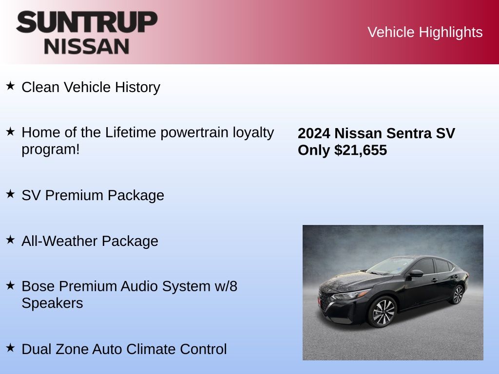 Image of Pre-Owned 2024 Nissan Sentra SV FWD 4D Sedan