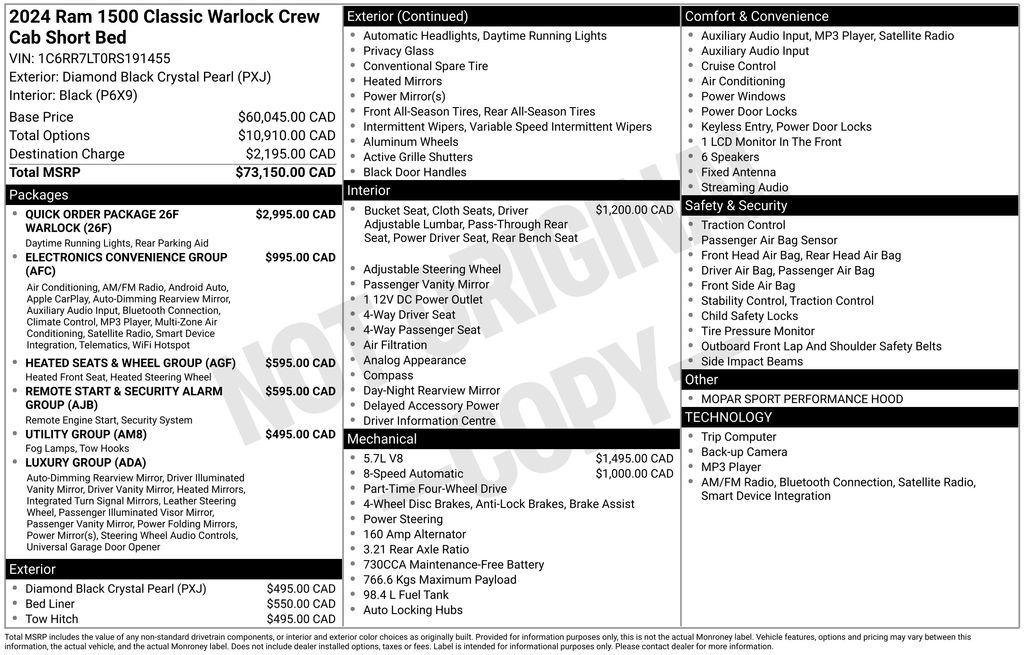 Used 2024 RAM Ram 1500 Classic Warlock with VIN 1C6RR7LT0RS191455 for sale in Elk River, Minnesota