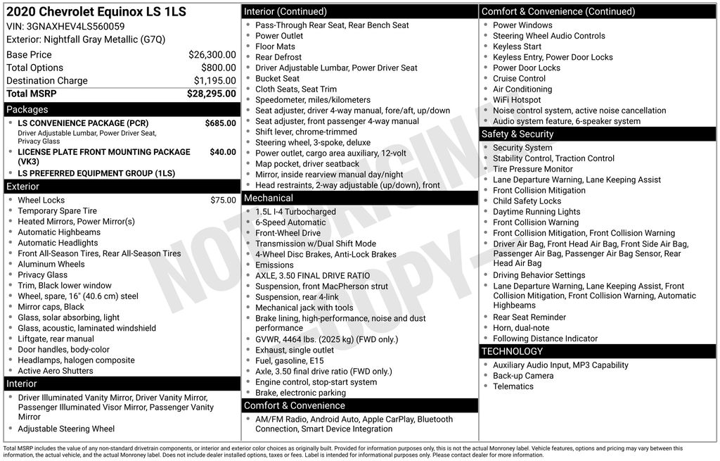 Used 2020 Chevrolet Equinox LS with VIN 3GNAXHEV4LS560059 for sale in Elk River, Minnesota