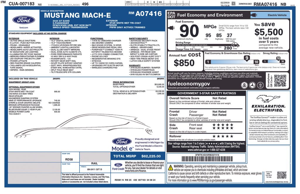 Certified 2024 Ford Mustang Mach-E GT AWD with VIN 3FMTK4SX0RMA07416 for sale in Buena Park, CA