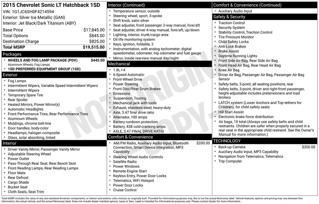 2015 Chevrolet Sonic LT's photo