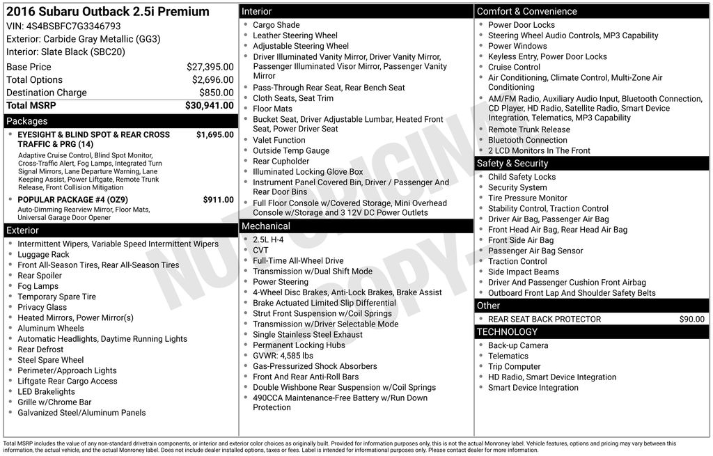 2016 Subaru Outback Premium's photo