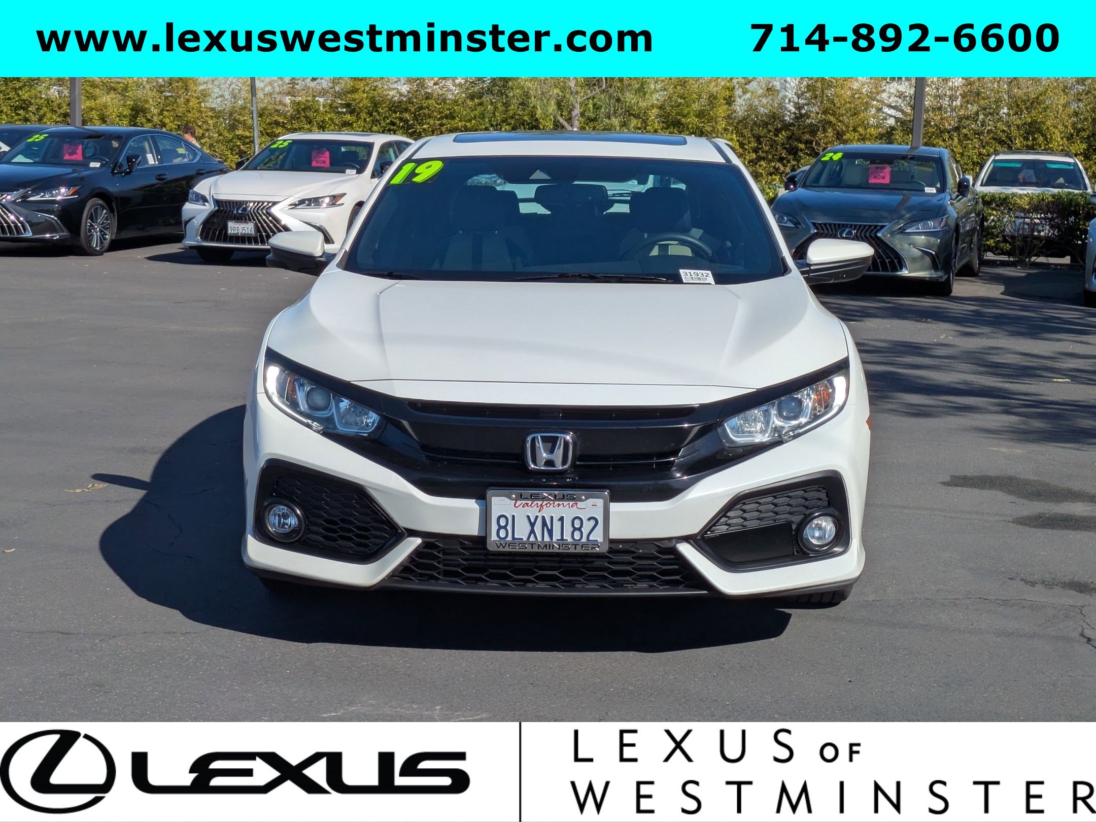 Used 2019 Honda Civic Hatchback EX-L with VIN SHHFK7H8XKU405762 for sale in Westminster, CA