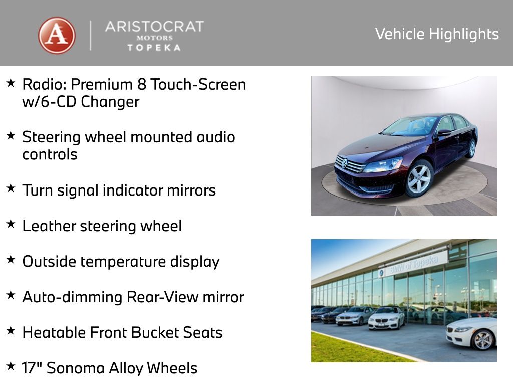 Used 2013 Volkswagen Passat SE with VIN 1VWBH7A35DC050140 for sale in Kansas City