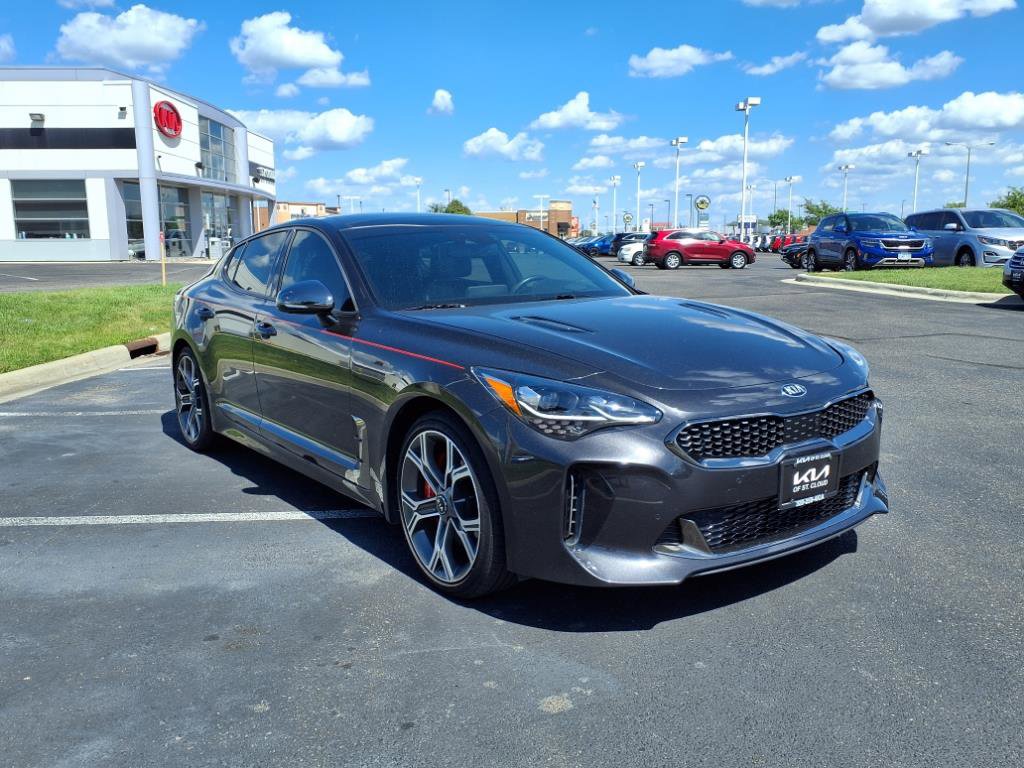 Certified 2021 Kia Stinger GT2 with VIN KNAE55LC0M6096058 for sale in Waite Park, Minnesota