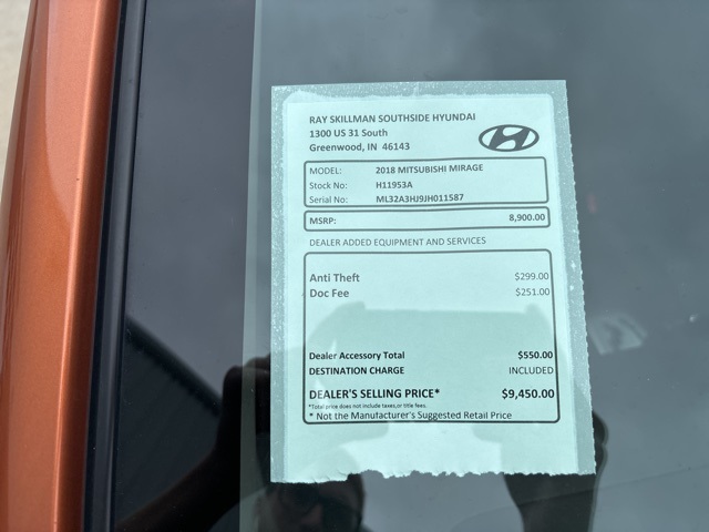 Used 2018 Mitsubishi Mirage ES with VIN ML32A3HJ9JH011587 for sale in Greenwood, IN