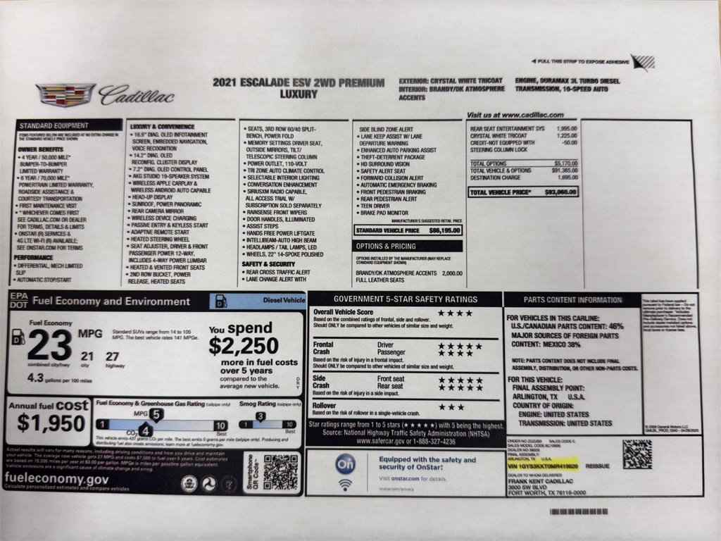 Used 2021 Cadillac Escalade ESV Premium Luxury with VIN 1GYS3KKT0MR419626 for sale in Kansas City