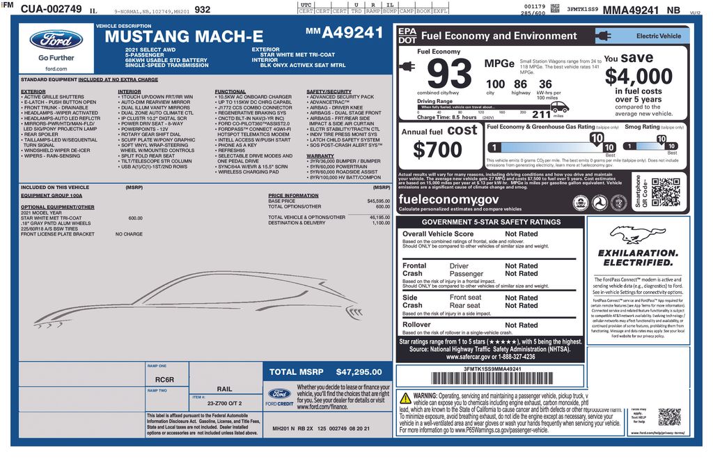 Used 2021 Ford Mustang Mach-E Select AWD with VIN 3FMTK1SS9MMA49241 for sale in Carlsbad, CA