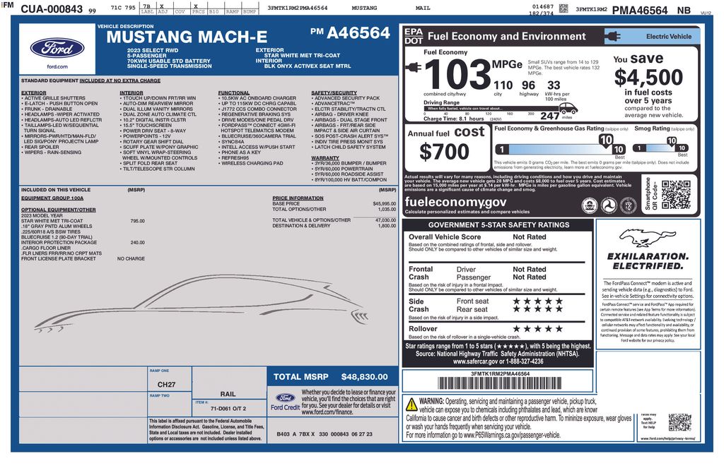 Used 2023 Ford Mustang Mach-E Select RWD with VIN 3FMTK1RM2PMA46564 for sale in Buena Park, CA