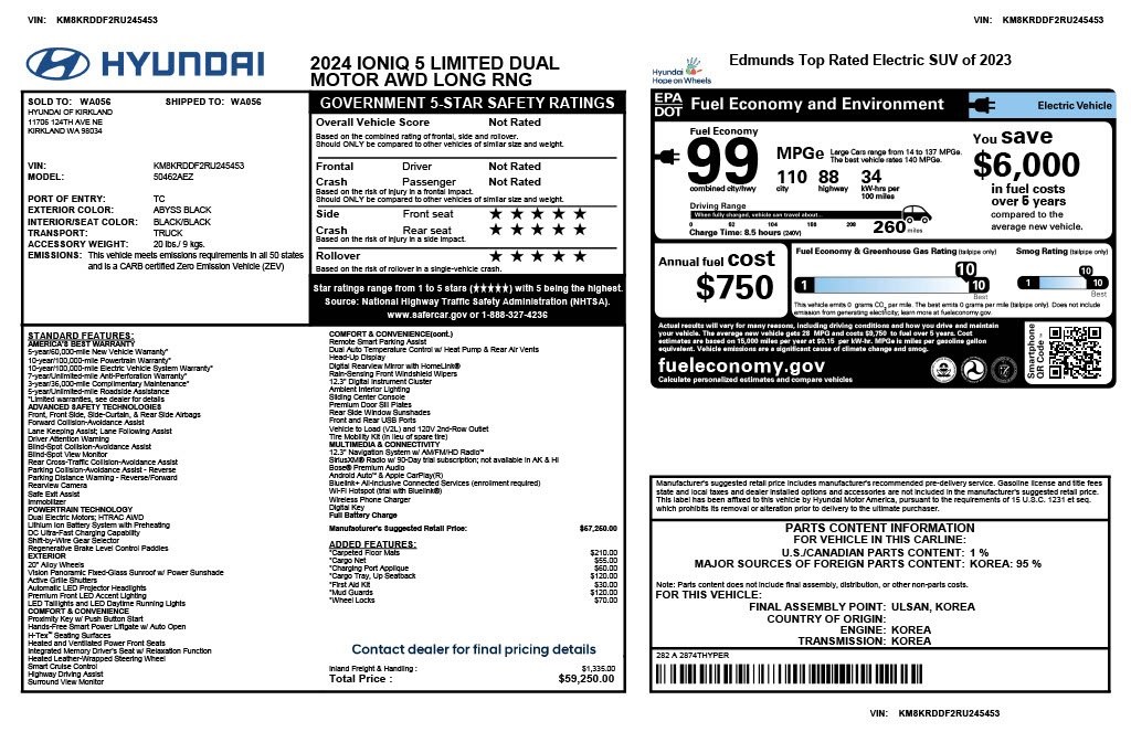 Used 2024 Hyundai IONIQ 5 Limited with VIN KM8KRDDF2RU245453 for sale in Phoenix, AZ