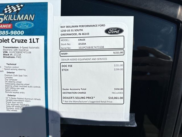 Used 2014 Chevrolet Cruze 1LT with VIN 1G1PC5SB3E7473108 for sale in Greenwood, IN