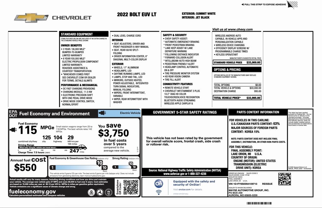 Used 2022 Chevrolet Bolt EUV LT with VIN 1G1FY6S05N4109713 for sale in Chicago, IL