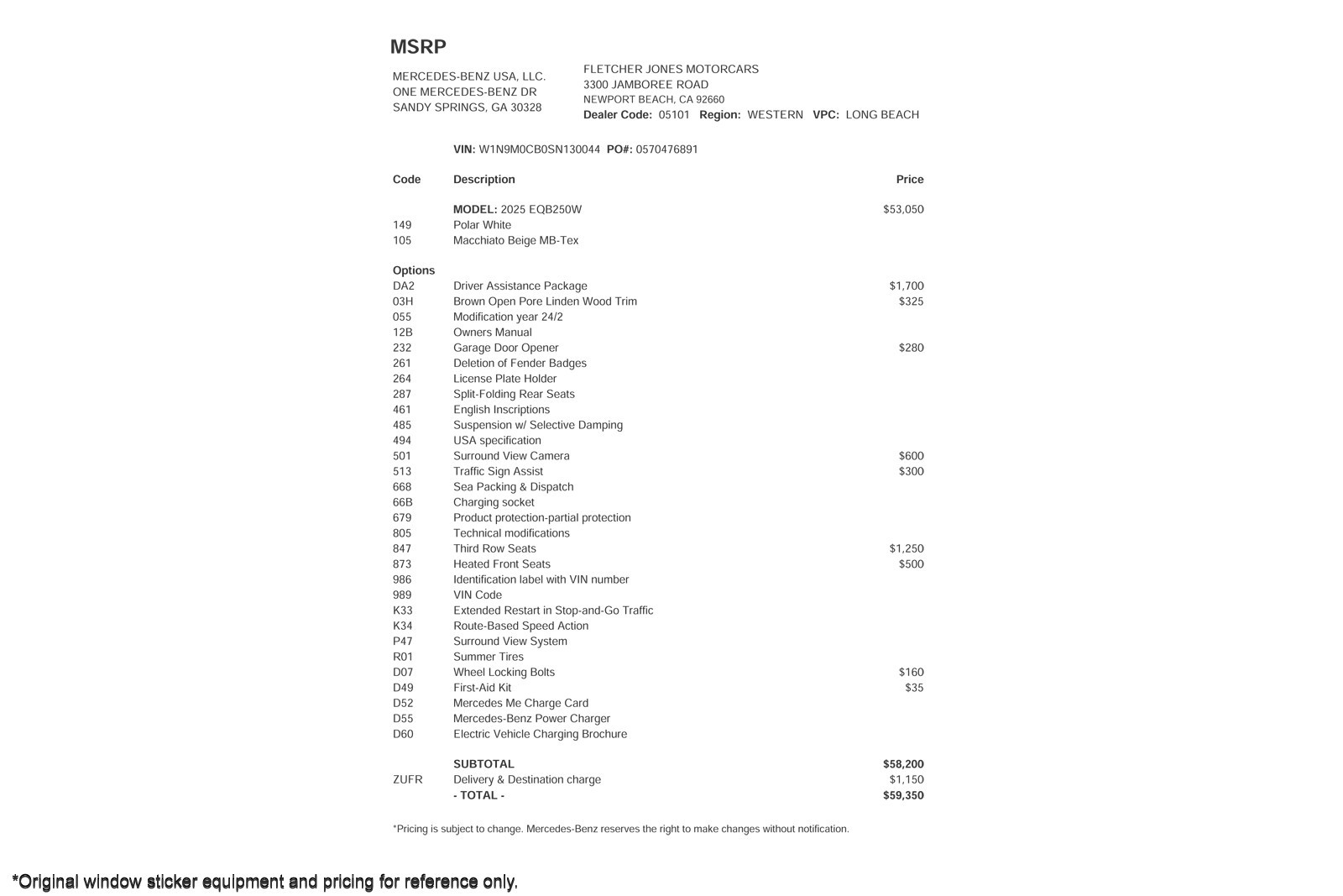Used 2025 Mercedes-Benz EQB Base with VIN W1N9M0CB0SN130044 for sale in Newport Beach, CA