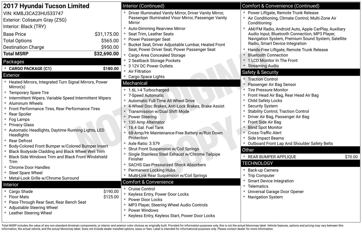 Used 2017 Hyundai Tucson Limited with VIN KM8J3CA23HU533747 for sale in Union Gap, WA