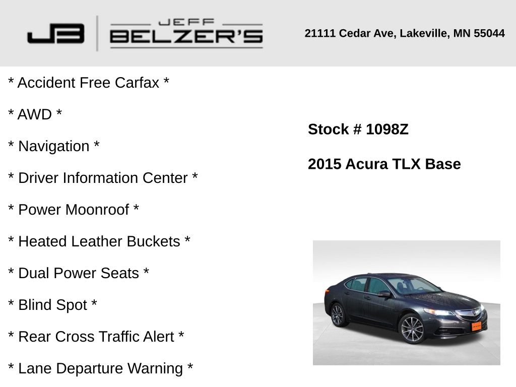 Used 2015 Acura TLX Technology Package with VIN 19UUB3F55FA004162 for sale in Lakeville, MN