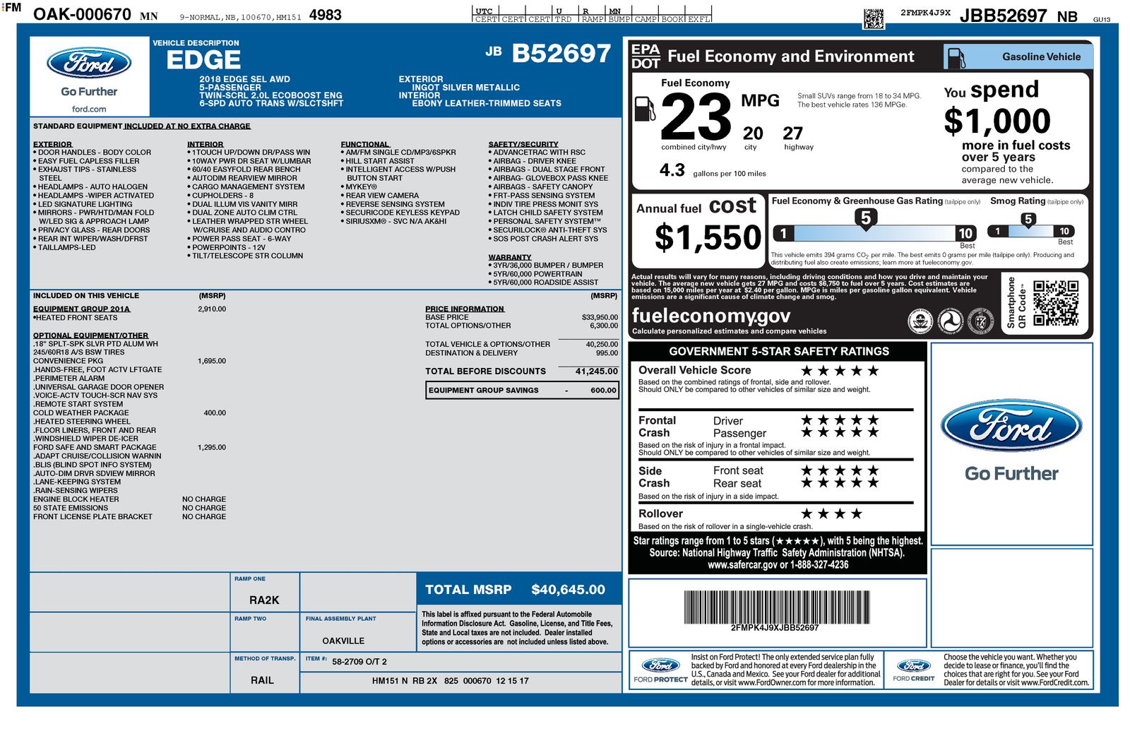 Used 2018 Ford Edge SEL with VIN 2FMPK4J9XJBB52697 for sale in Brainerd, Minnesota