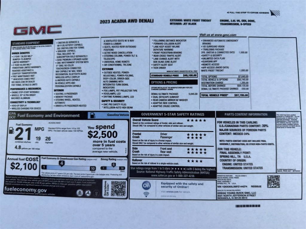 Used 2023 GMC Acadia Denali with VIN 1GKKNXLS6PZ144274 for sale in Kansas City