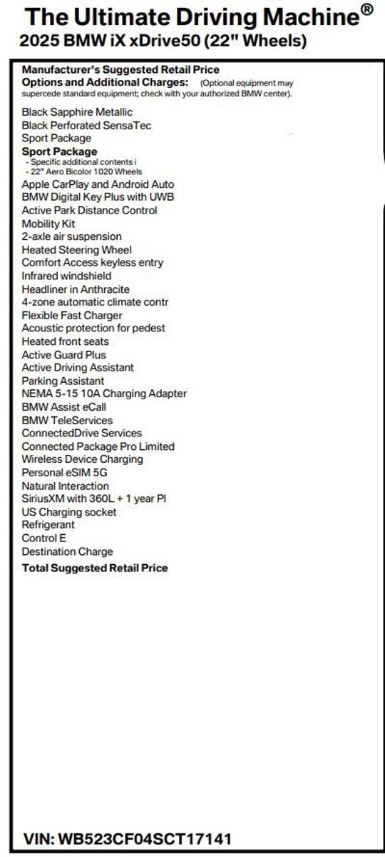 Used 2025 BMW iX 50 with VIN WB523CF04SCT17141 for sale in Cerritos, CA