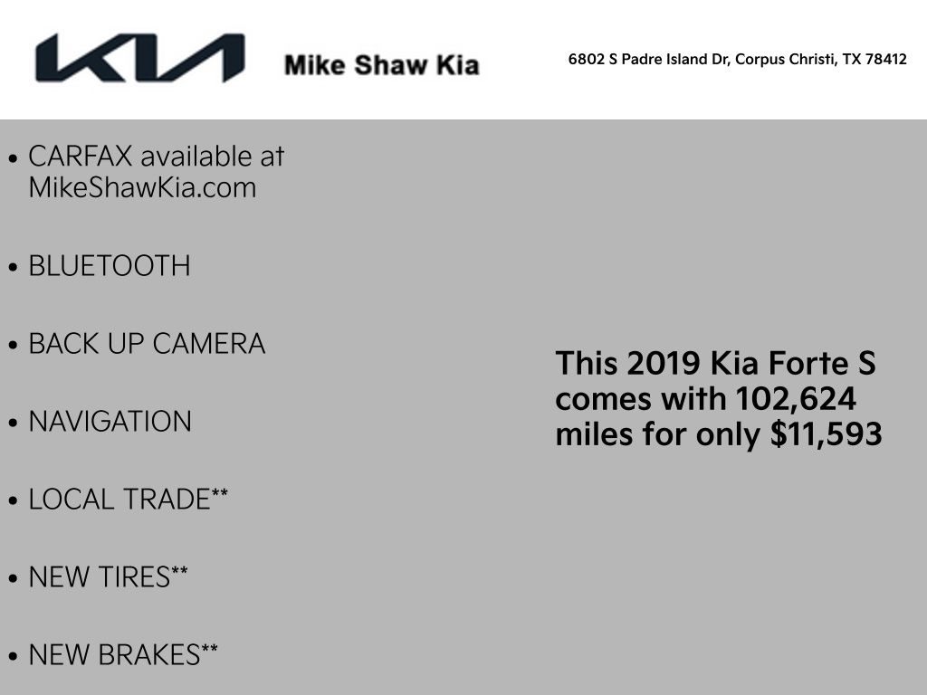 Used 2019 Kia FORTE S with VIN 3KPF34AD0KE064429 for sale in Corpus Christi, TX