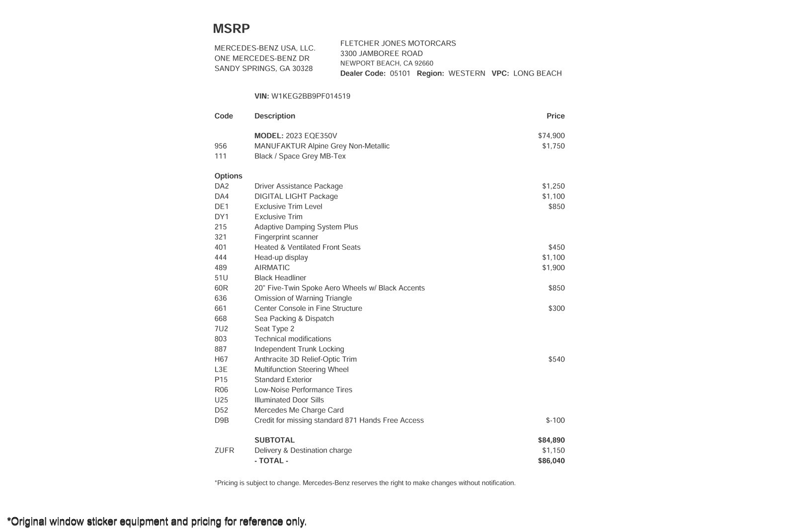 Used 2023 Mercedes-Benz EQE Base with VIN W1KEG2BB9PF014519 for sale in Newport Beach, CA