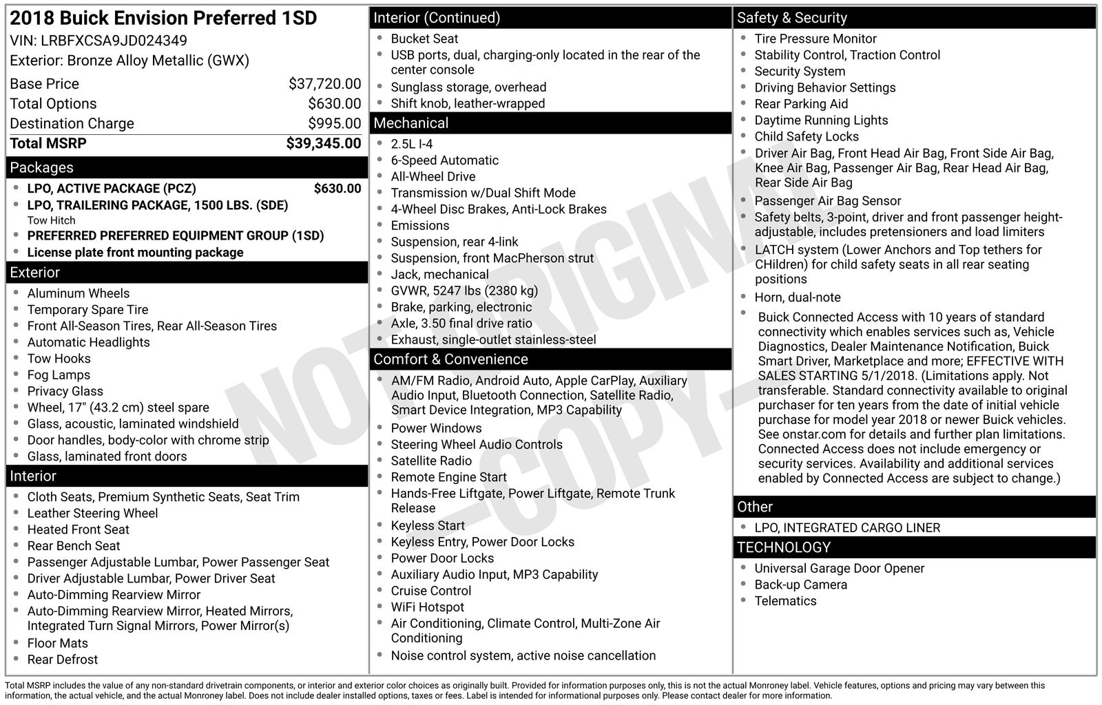 Used 2018 Buick Envision Preferred with VIN LRBFXCSA9JD024349 for sale in Brainerd, Minnesota