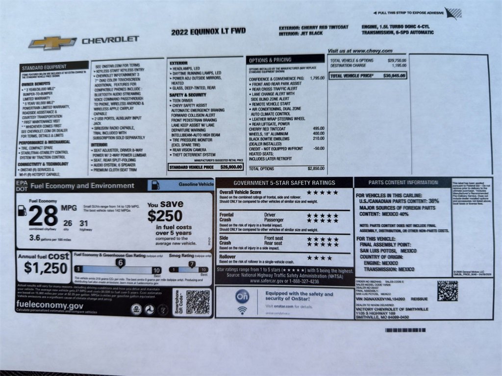 Used 2022 Chevrolet Equinox LT with VIN 3GNAXKEV1NL154203 for sale in Kansas City