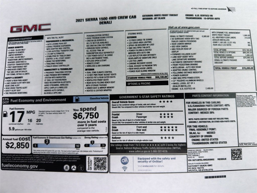 Used 2021 GMC Sierra 1500 Denali Denali with VIN 3GTU9FEL4MG253952 for sale in Kansas City