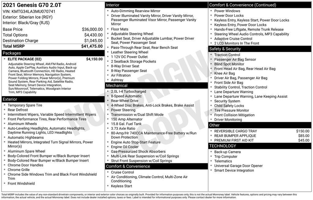 2021 GENESIS G70 Standard's photo