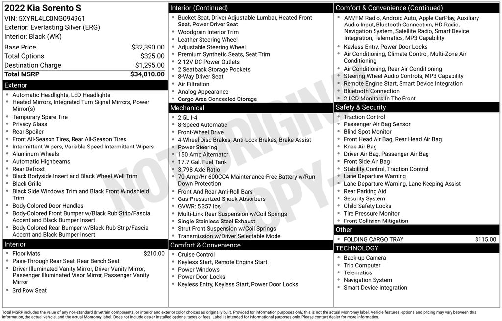 Used 2022 Kia Sorento S with VIN 5XYRL4LC0NG094961 for sale in Elk River, Minnesota