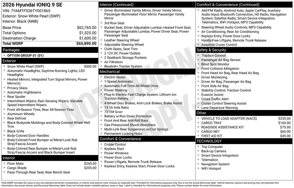 Certified 2026 Hyundai IONIQ 9 SE with VIN 7YAMTFS36TY001865 for sale in Highland Park, IL