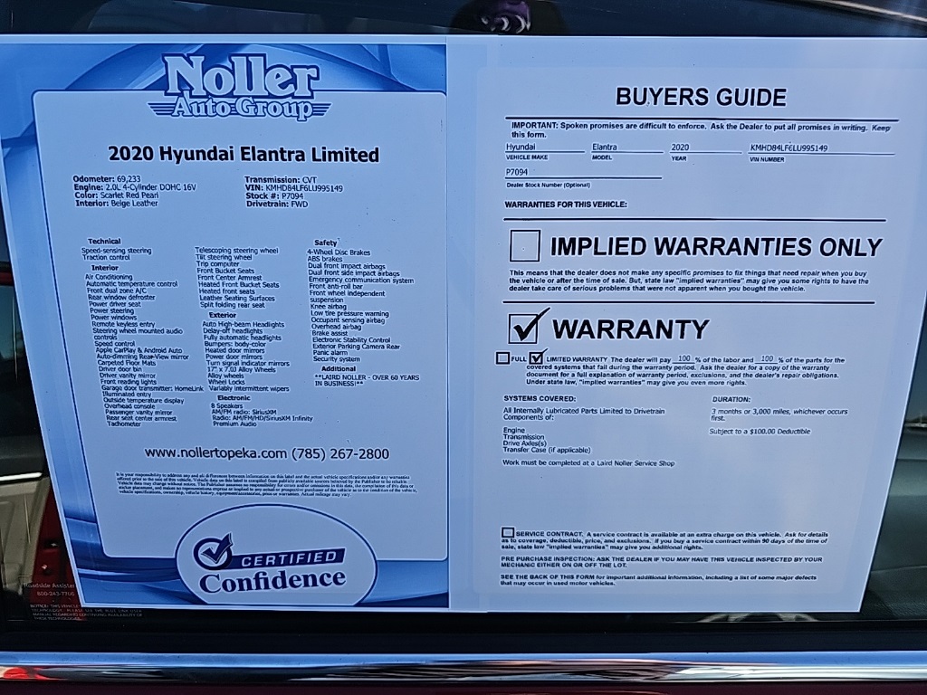 Used 2020 Hyundai Elantra Limited with VIN KMHD84LF6LU995149 for sale in Kansas City