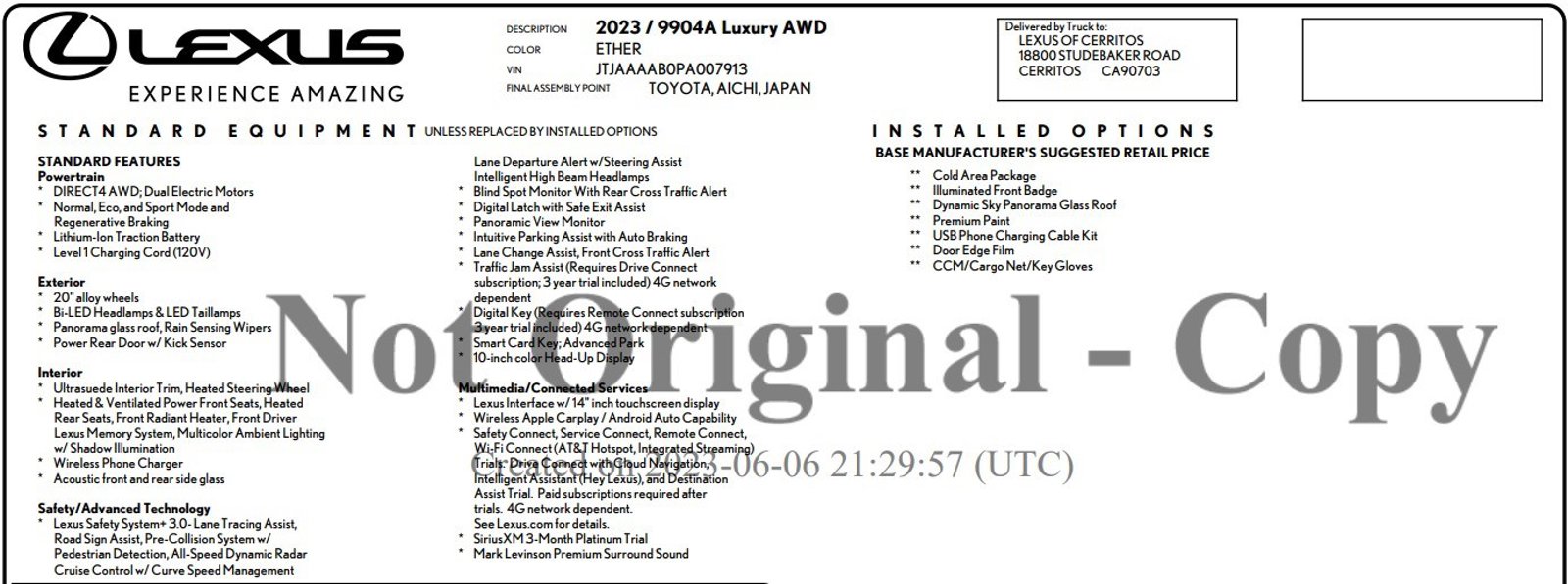 Used 2023 Lexus RZ Luxury with VIN JTJAAAAB0PA007913 for sale in Cerritos, CA